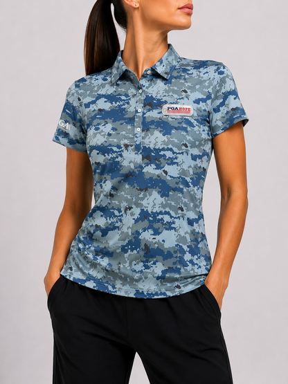 Full Turn Women Sport Camouflage Polo T Shirt