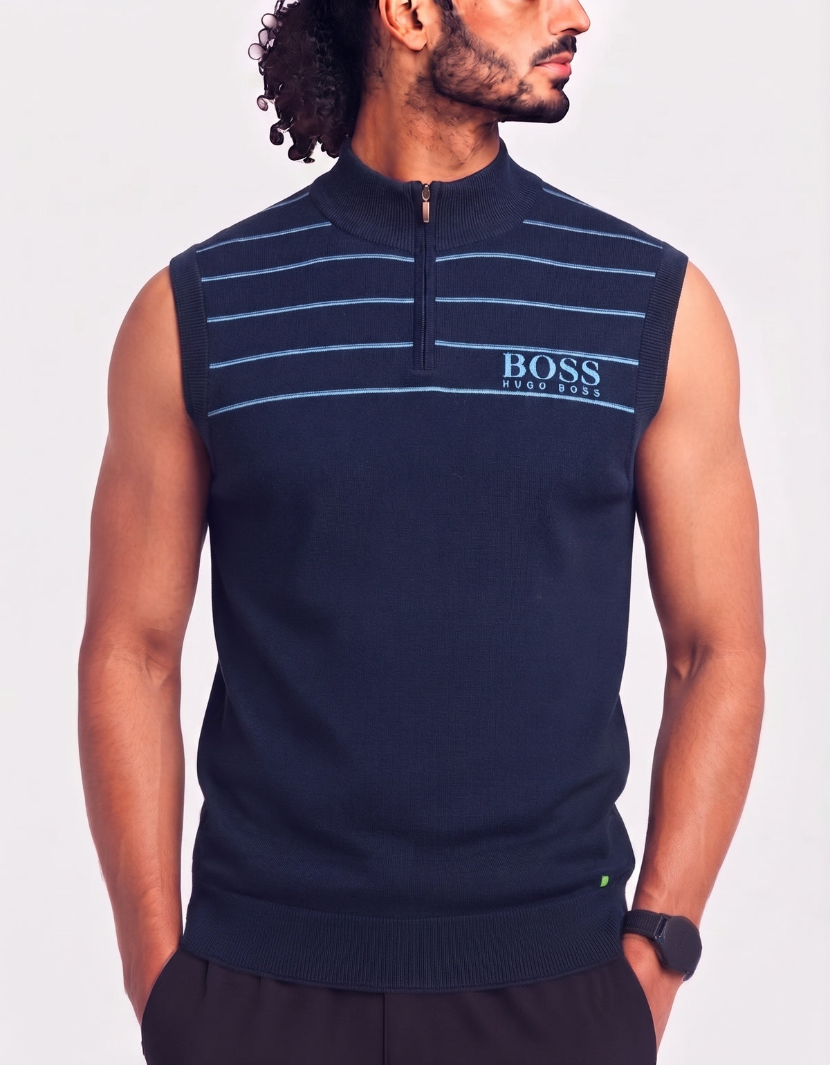 Hugo Boss Men Cotton Fleece Blue Vest Sweater M