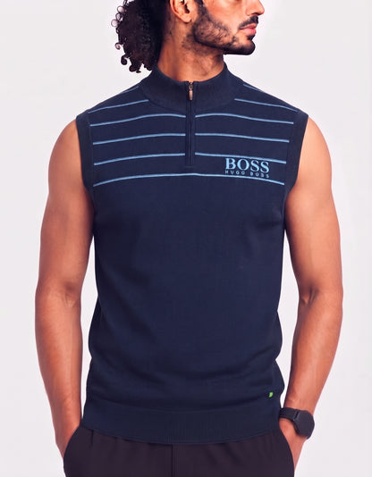 Hugo Boss Men Cotton Fleece Blue Vest Sweater M