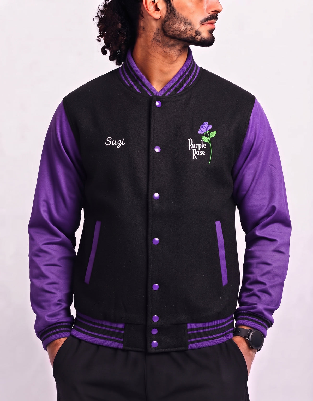 Fruit Of The Loom Men Purple Varsity Jacket