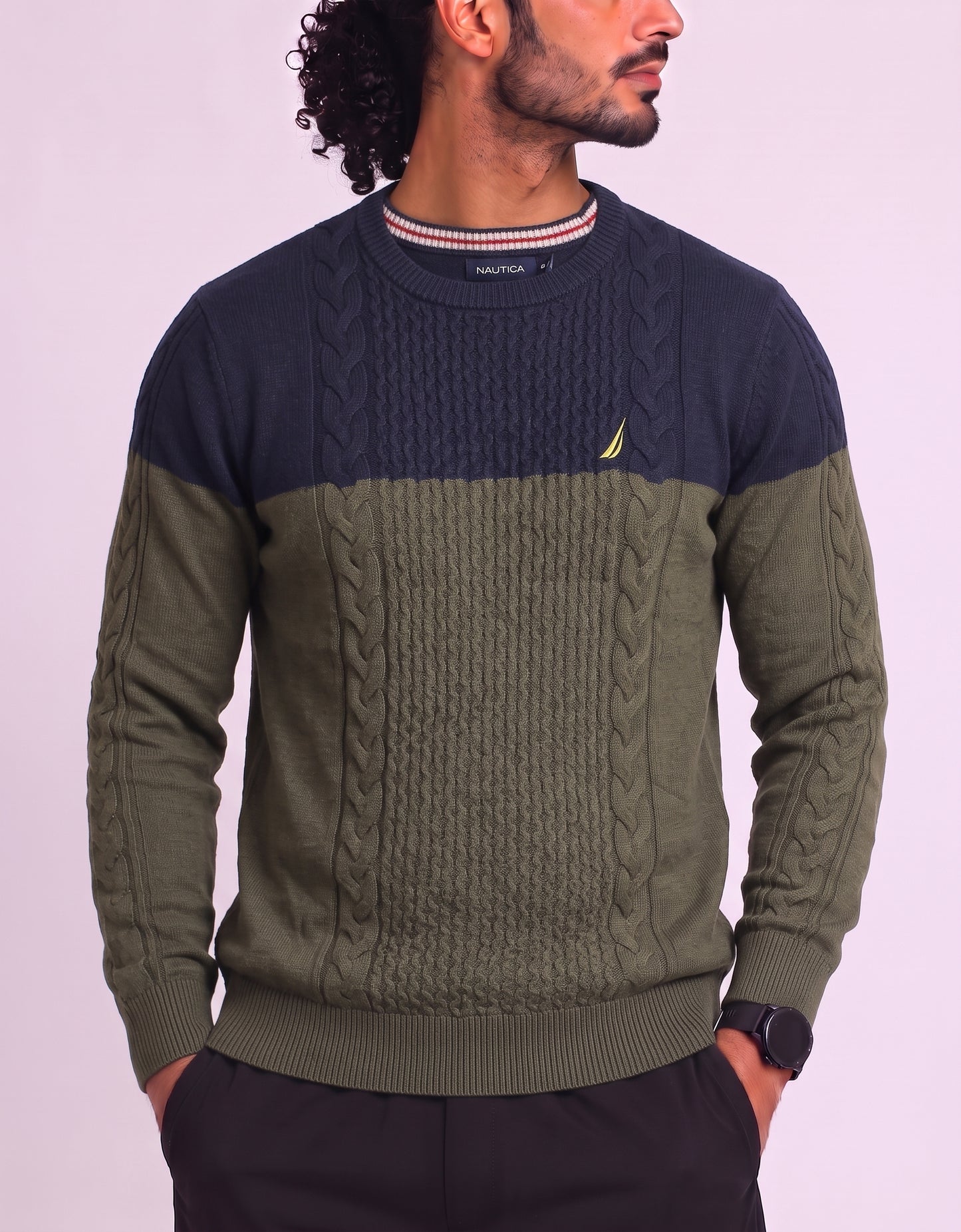Nautica Men Cotton Fleece Green Sweater M