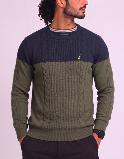 Nautica Men Cotton Fleece Green Sweater M