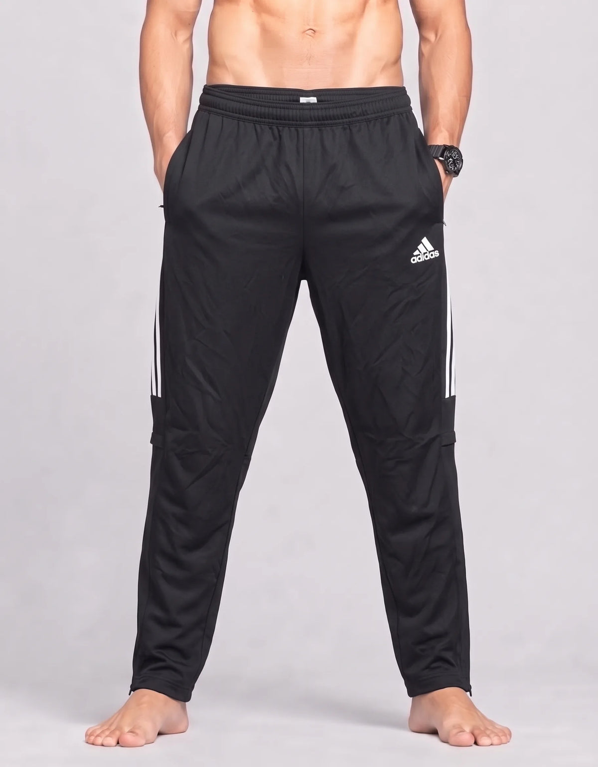 Adidas Men Polyester Navy Black Sport Trouser XL