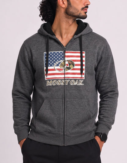 Mossy Oak Men Cotton Fleece Gray Hoodie L