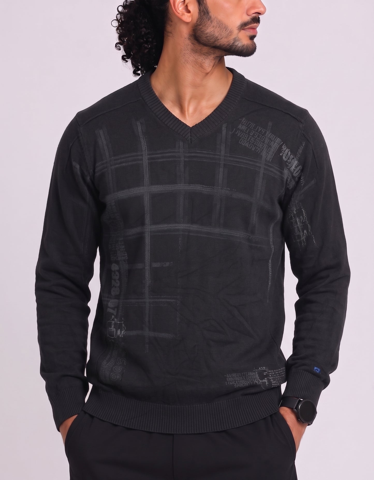 Point Zero Men Cotton Fleece Black Sweater M