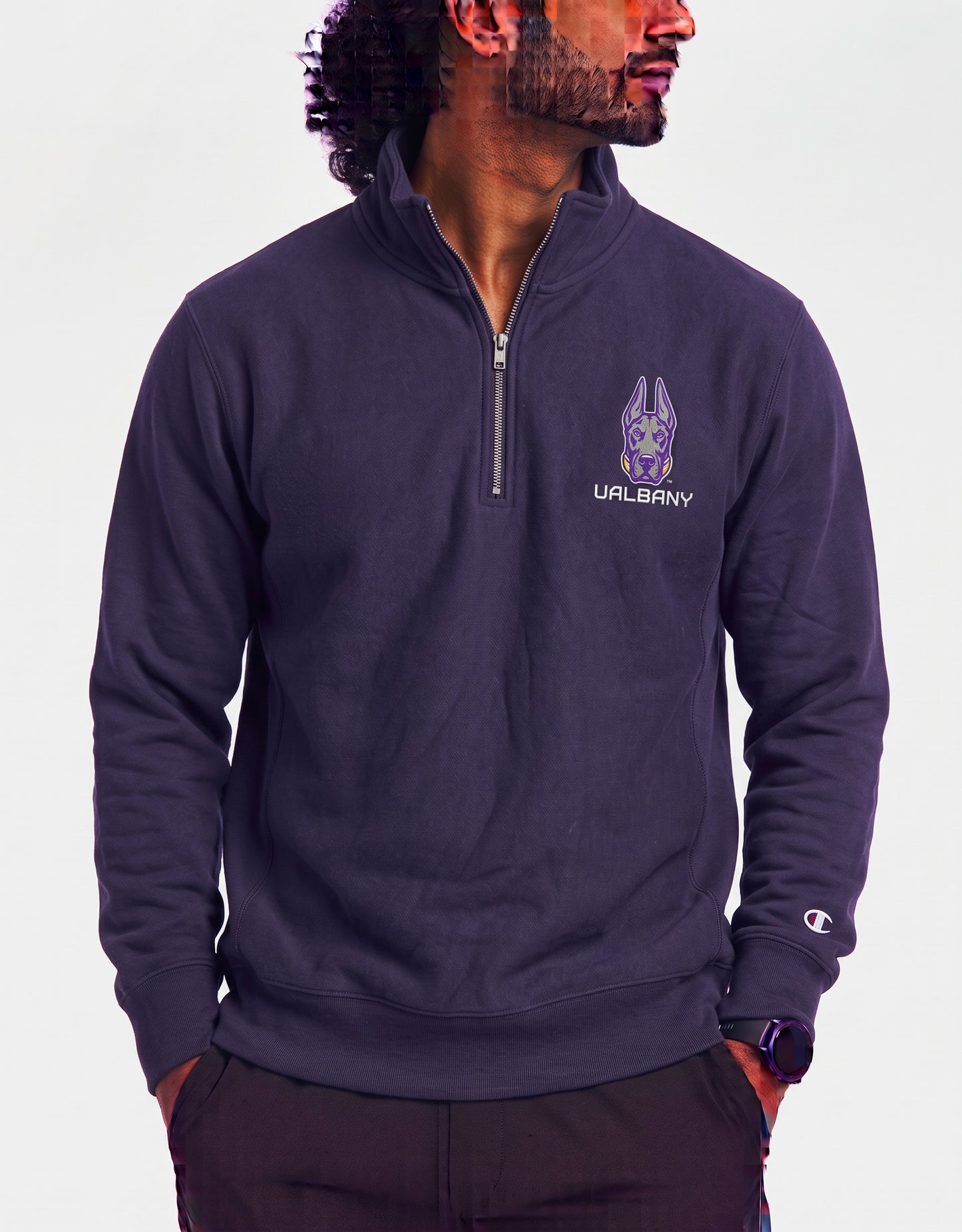 Champion Men Cotton Fleece Purple Sweatshirt S