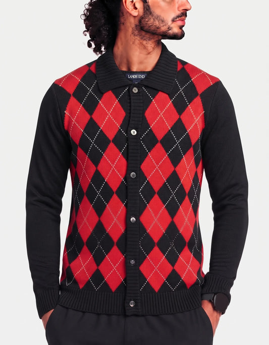 Land's End Men Knit Black Red Sweater L