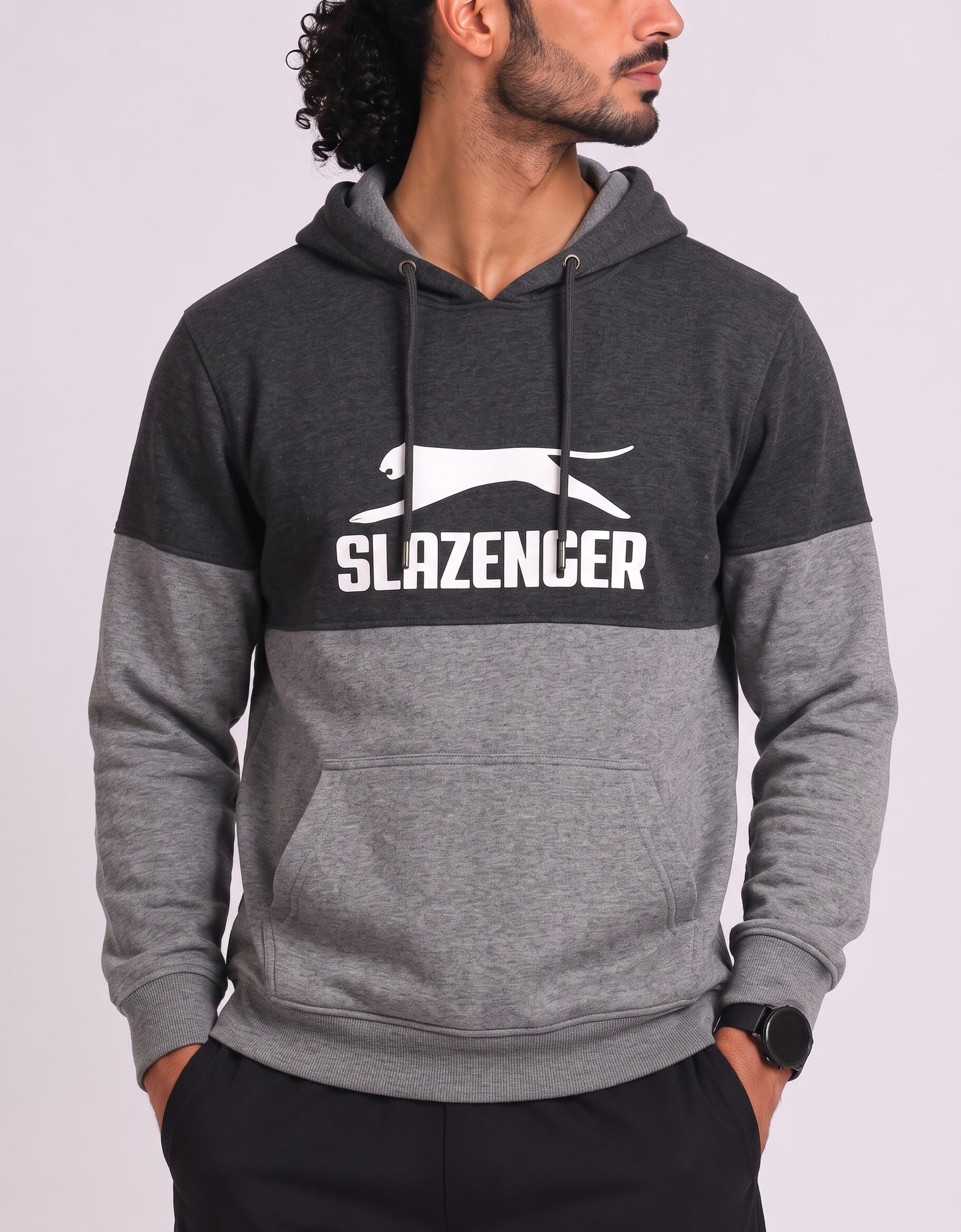Slazenger Men Cotton Fleece Gray Hoodie L