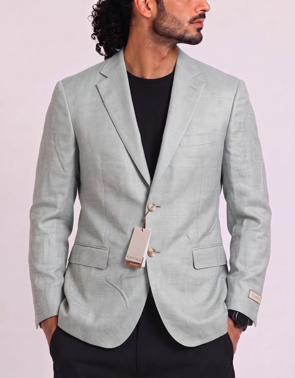 Canali Men Cotton Green Coat M