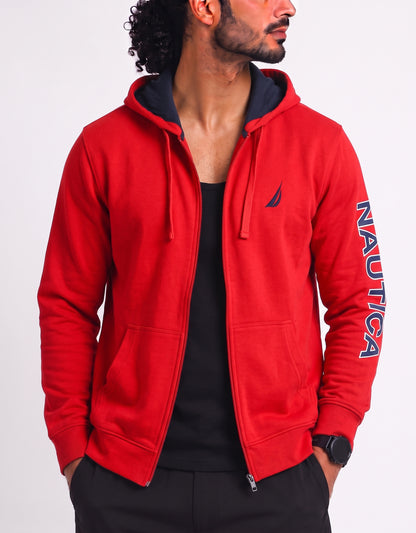 Nautica Men Cotton Fleece Red Zipper L