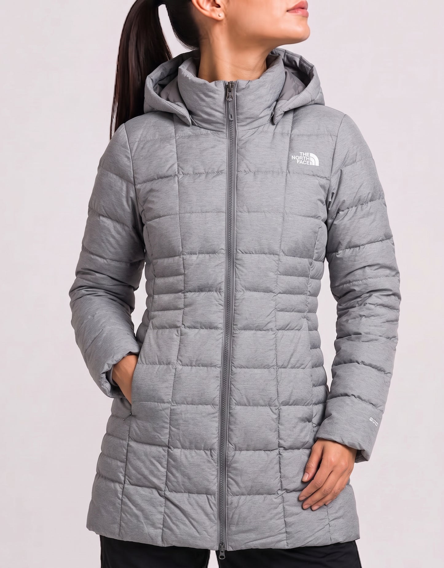 The North face 550 Fill Women Puffer Gray Hooded Coat Jacket