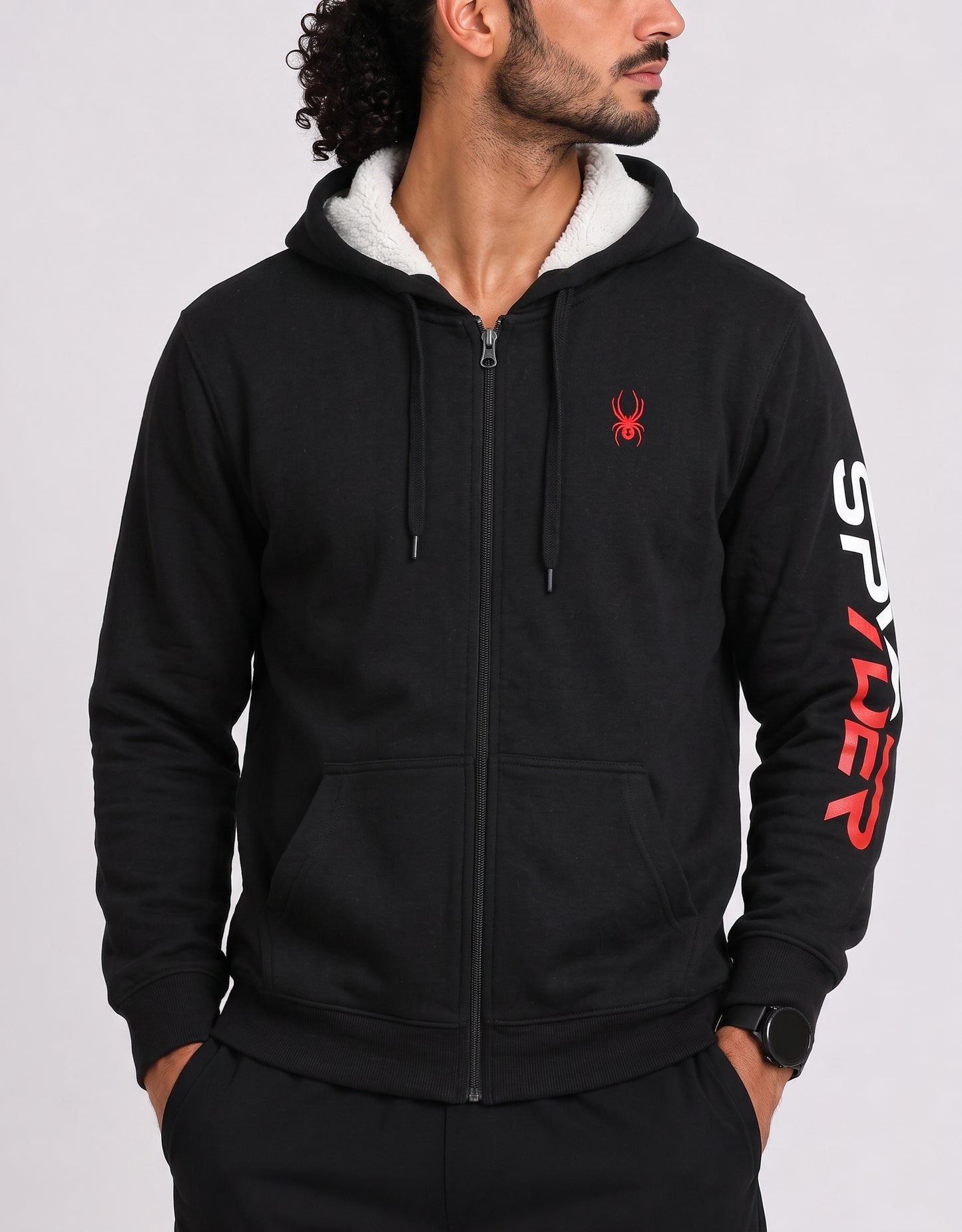 Spyder Men Cotton Fleece Black Zipper XL