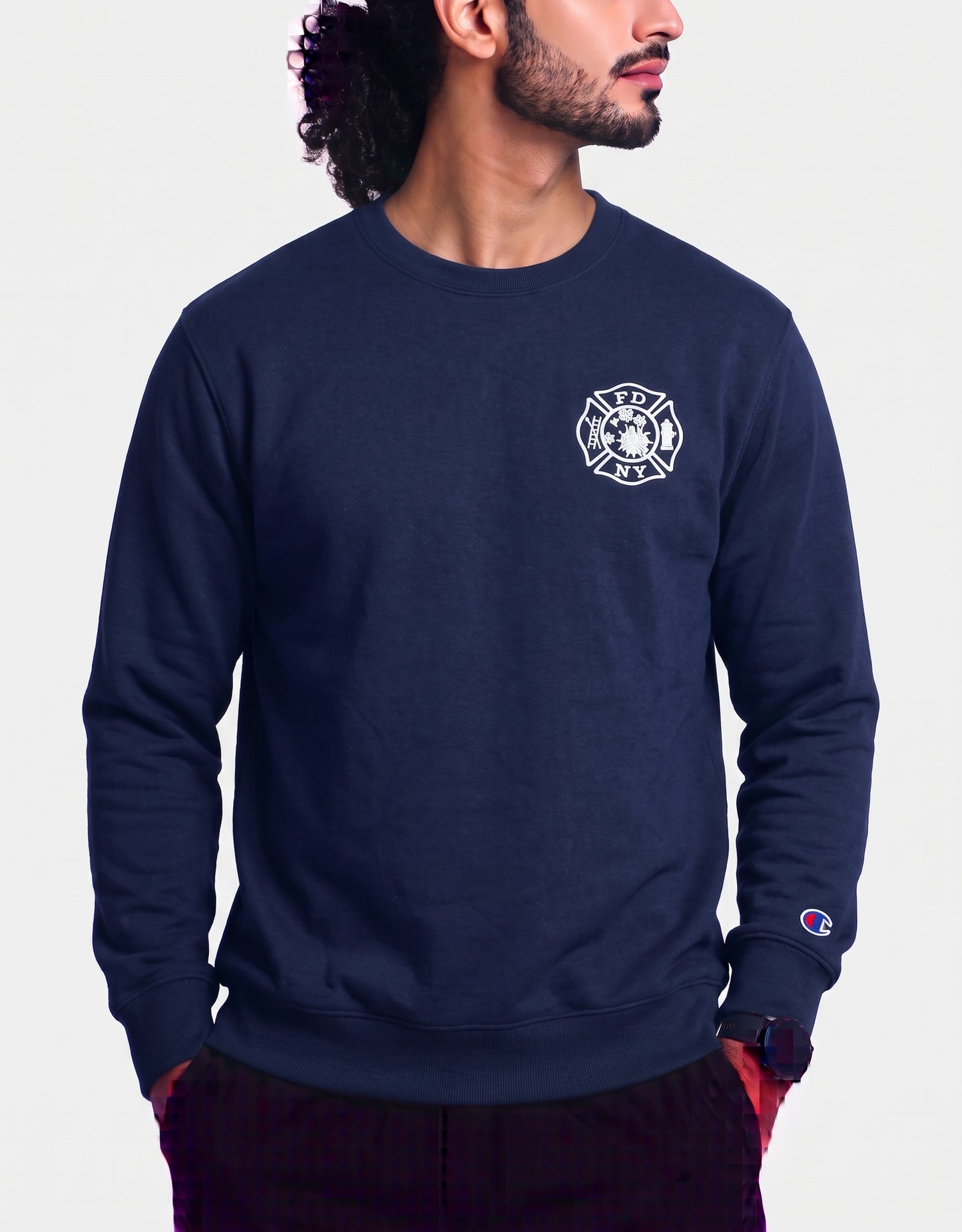 Champion Men Cotton Fleece Blue Sweatshirt L