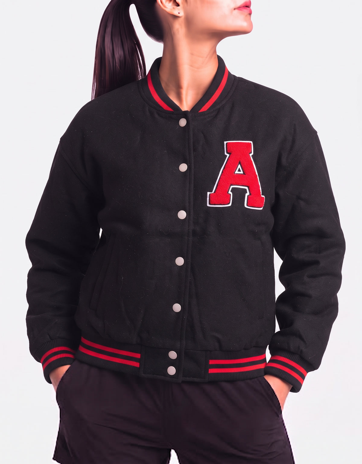 SHEIN Women Black Varsity Jacket