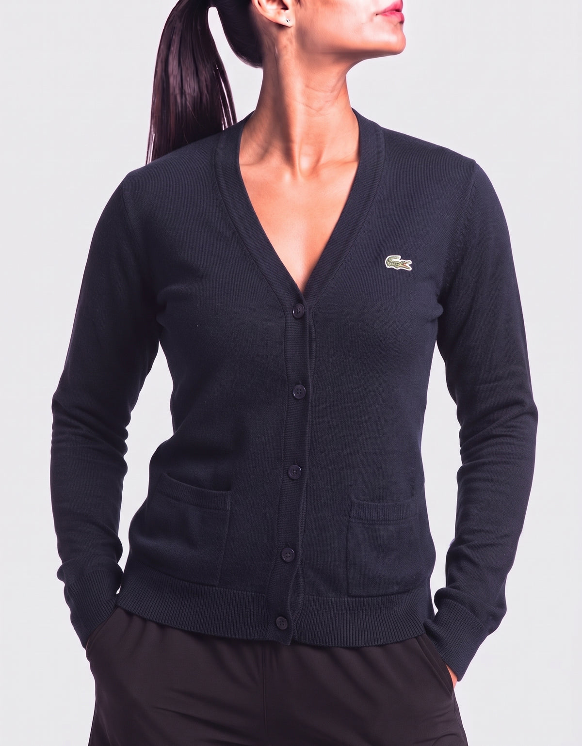 Lacoste Women Cotton Fleece Blue Sweater L