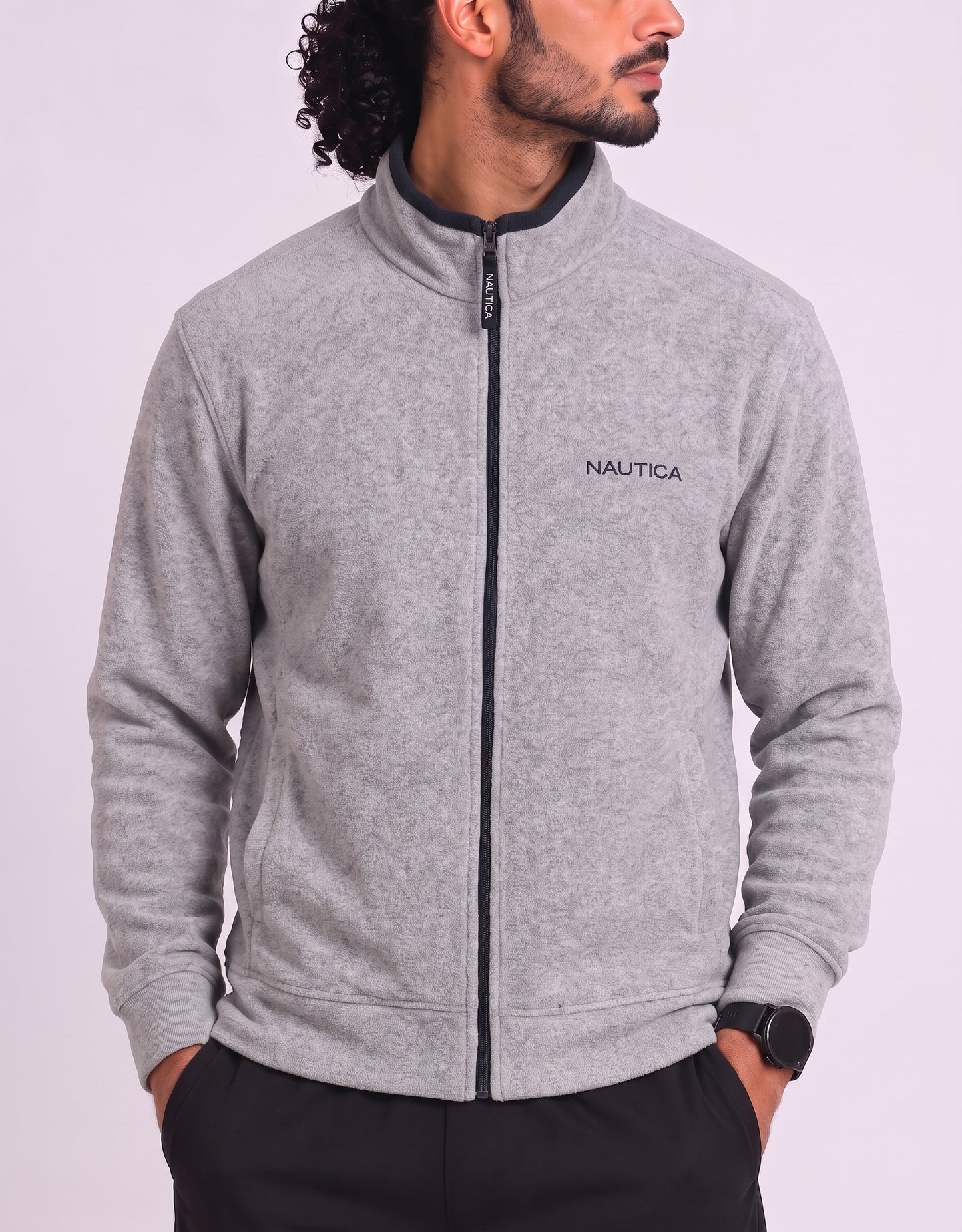 Nautica Men Cotton Fleece Gray Zipper L