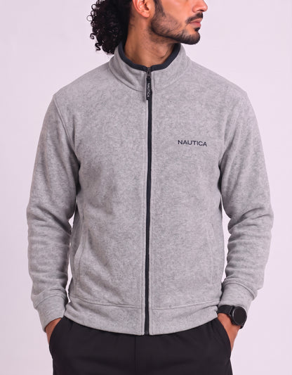 Nautica Men Cotton Fleece Gray Zipper L
