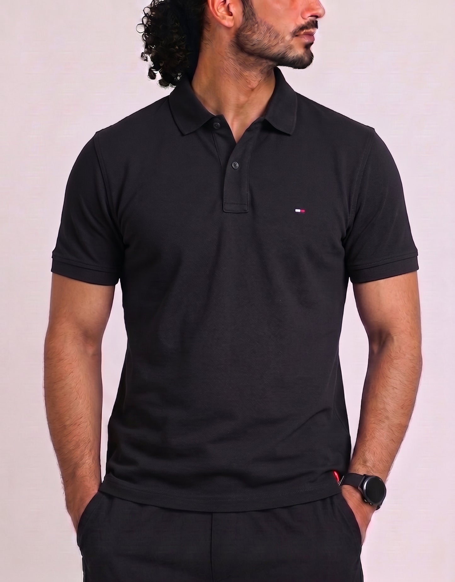 Tommy Hilfiger Men Black Cotton Polo T Shirt XL