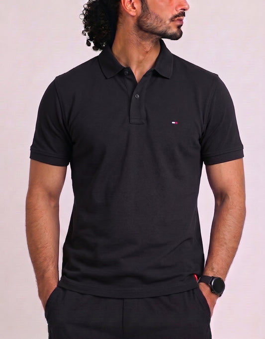 Tommy Hilfiger Men Black Cotton Polo T Shirt XL