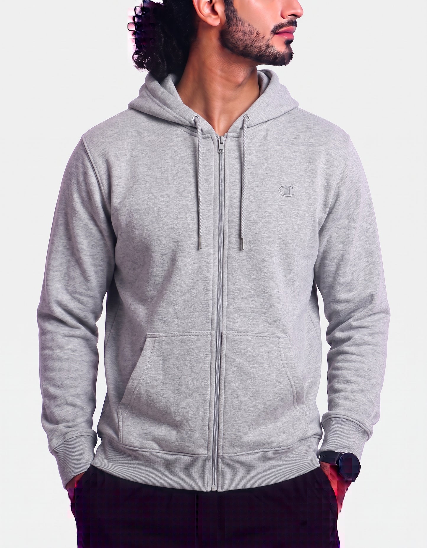 Champion Men Cotton Fleece Gray Zipper L