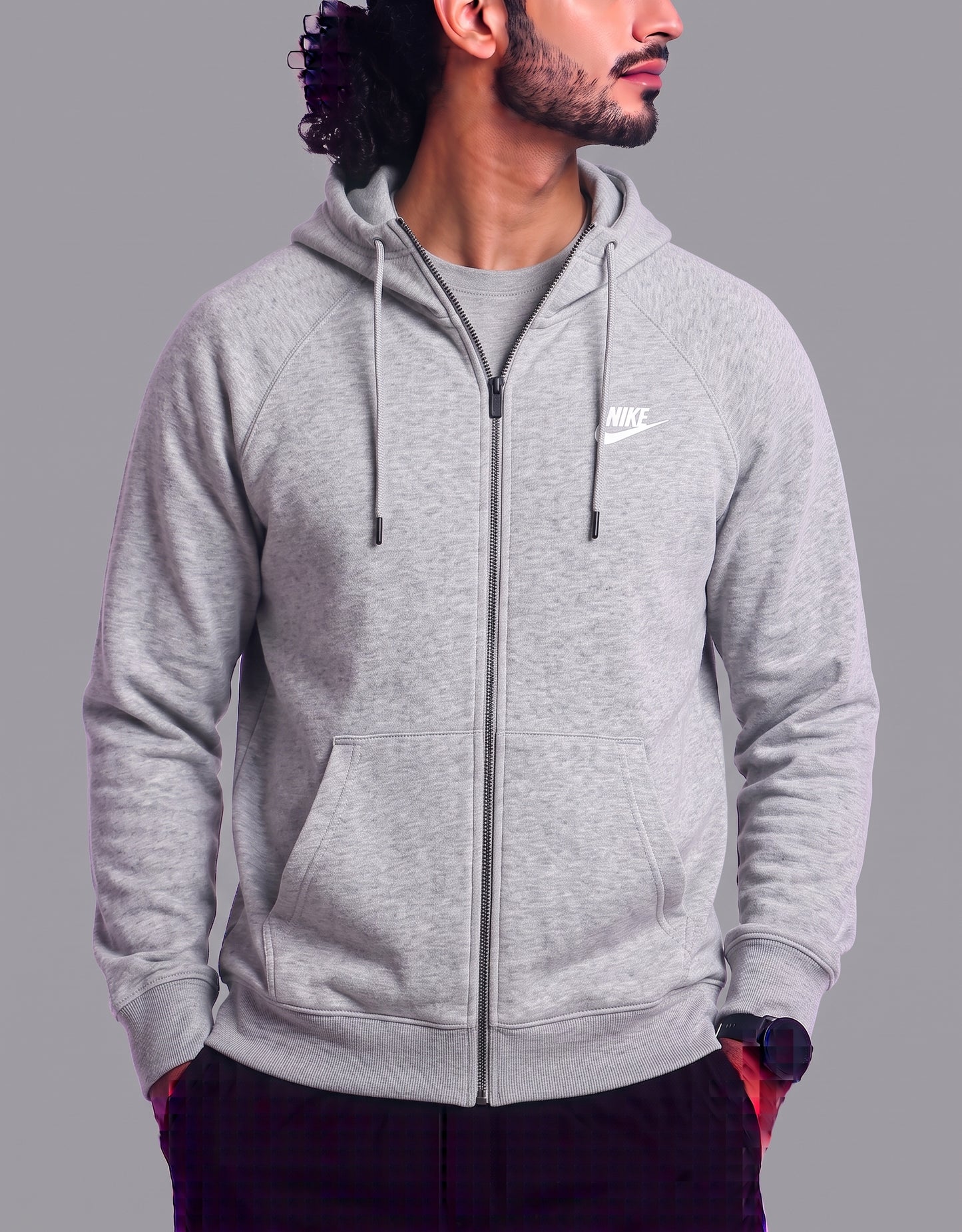 Nike Men Cotton Fleece Gray Zipper XS