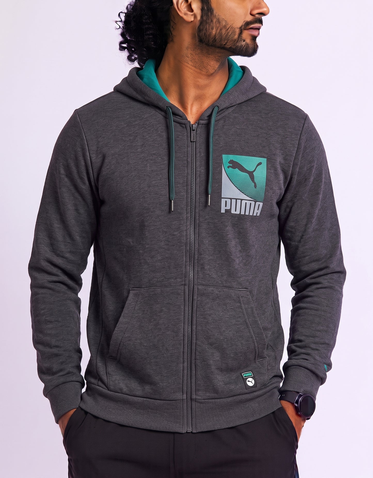 Puma Men Cotton Fleece Gray Zipper M