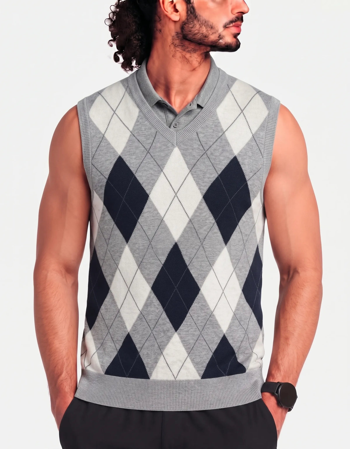 Old Nvay Men Cotton Gray Multi Vest Sweater M