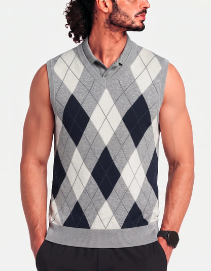 Old Nvay Men Cotton Gray Multi Vest Sweater M