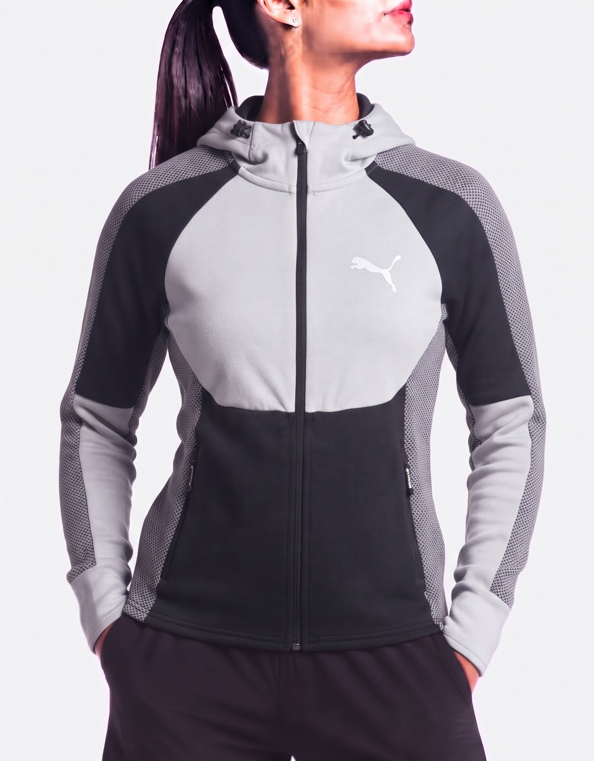 Puma Women Gray Cotton Zipper S