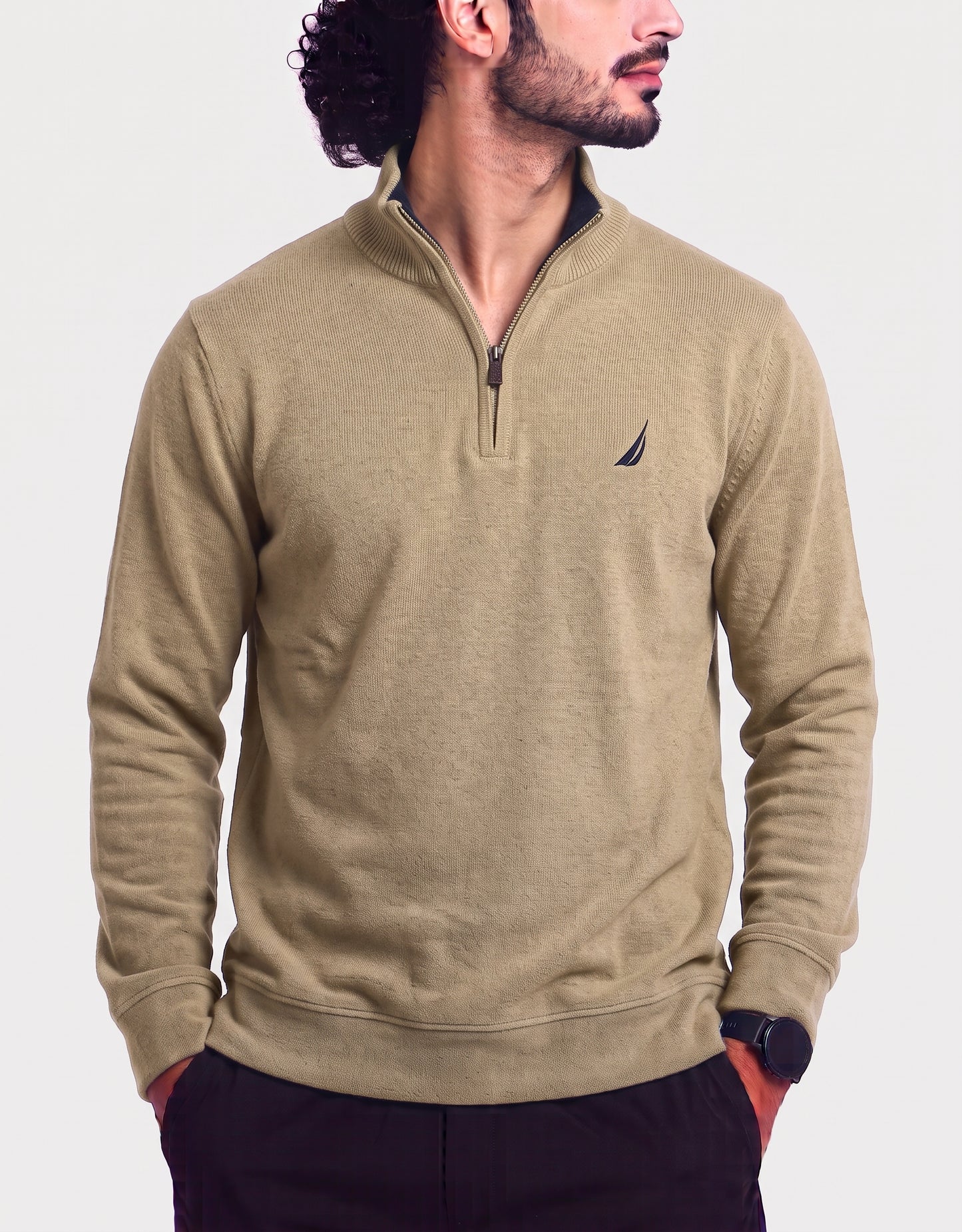 Nautica Men Cotton Fleece Cream Sweatshirt L