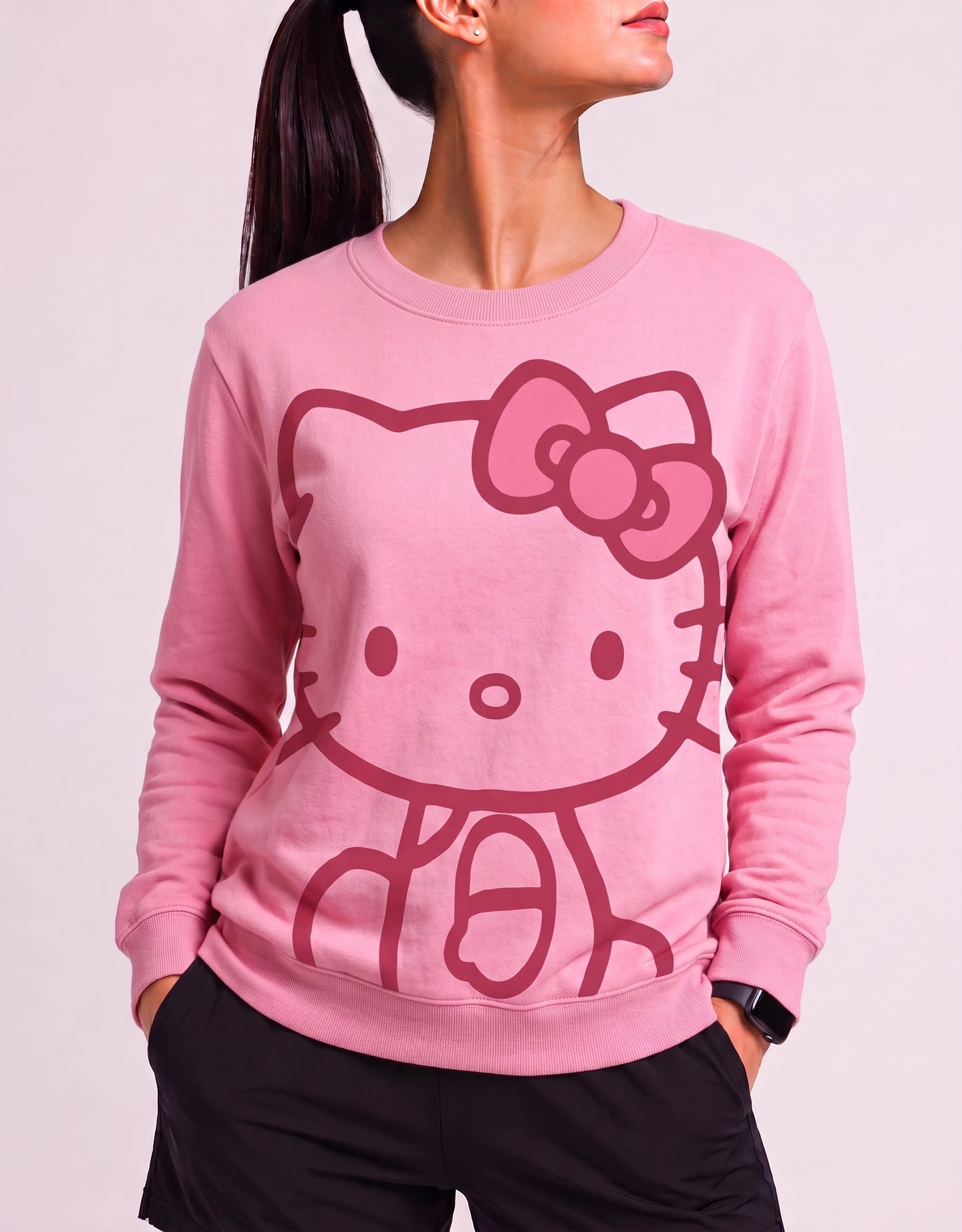 Hello Kitty Women Cotton Fleece Pink Sweatshirt L
