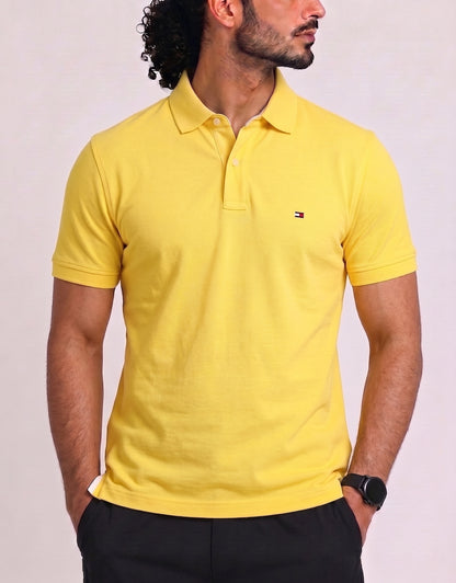 Tommy Hilfiger Men Yellow Cotton Polo T Shirt L
