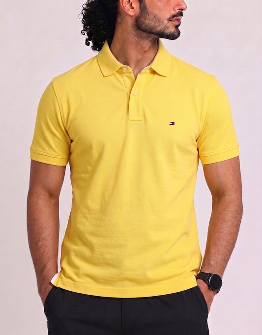 Tommy Hilfiger Men Yellow Cotton Polo T Shirt L