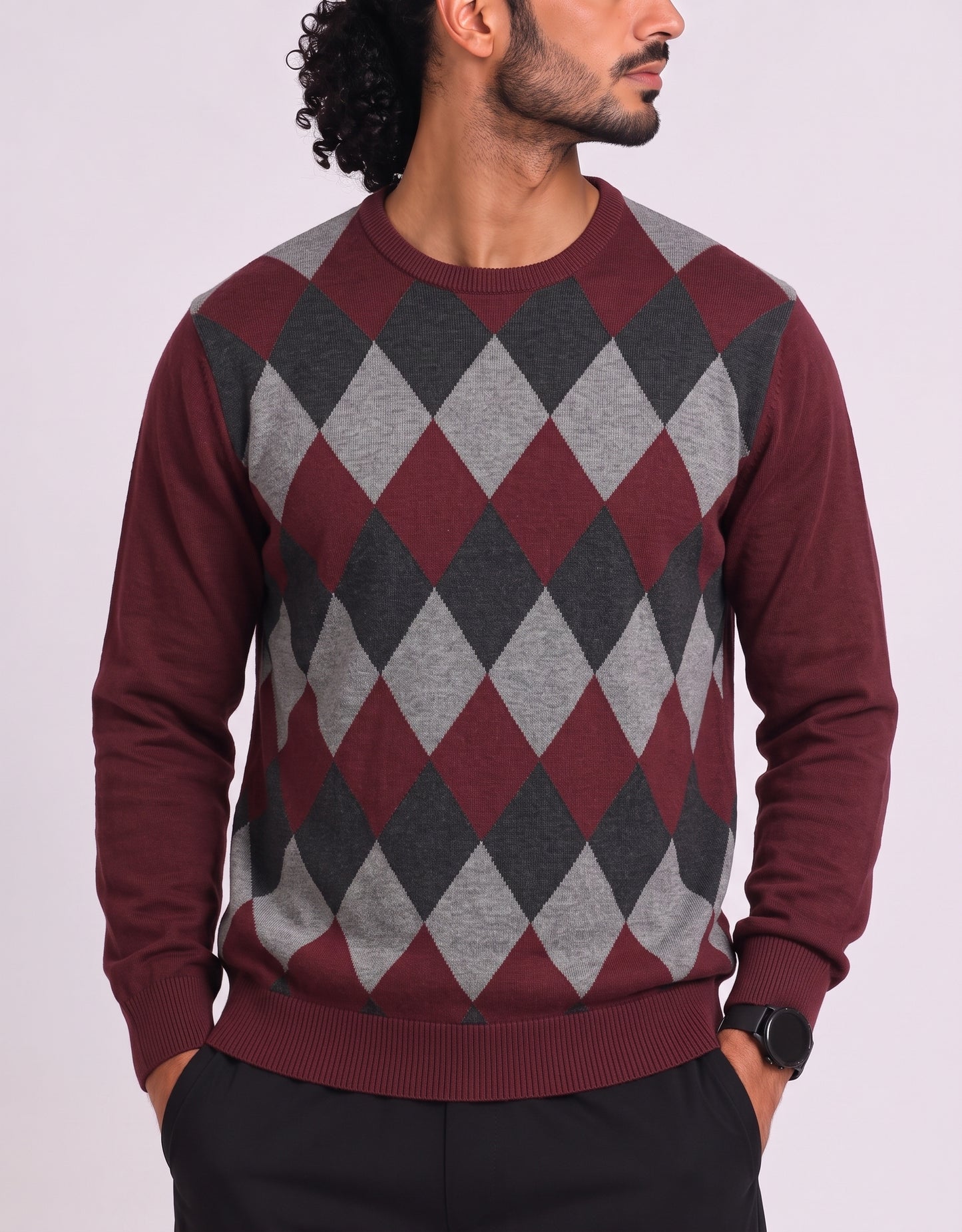 Izod Men Cotton Fleece Maroon Sweater L