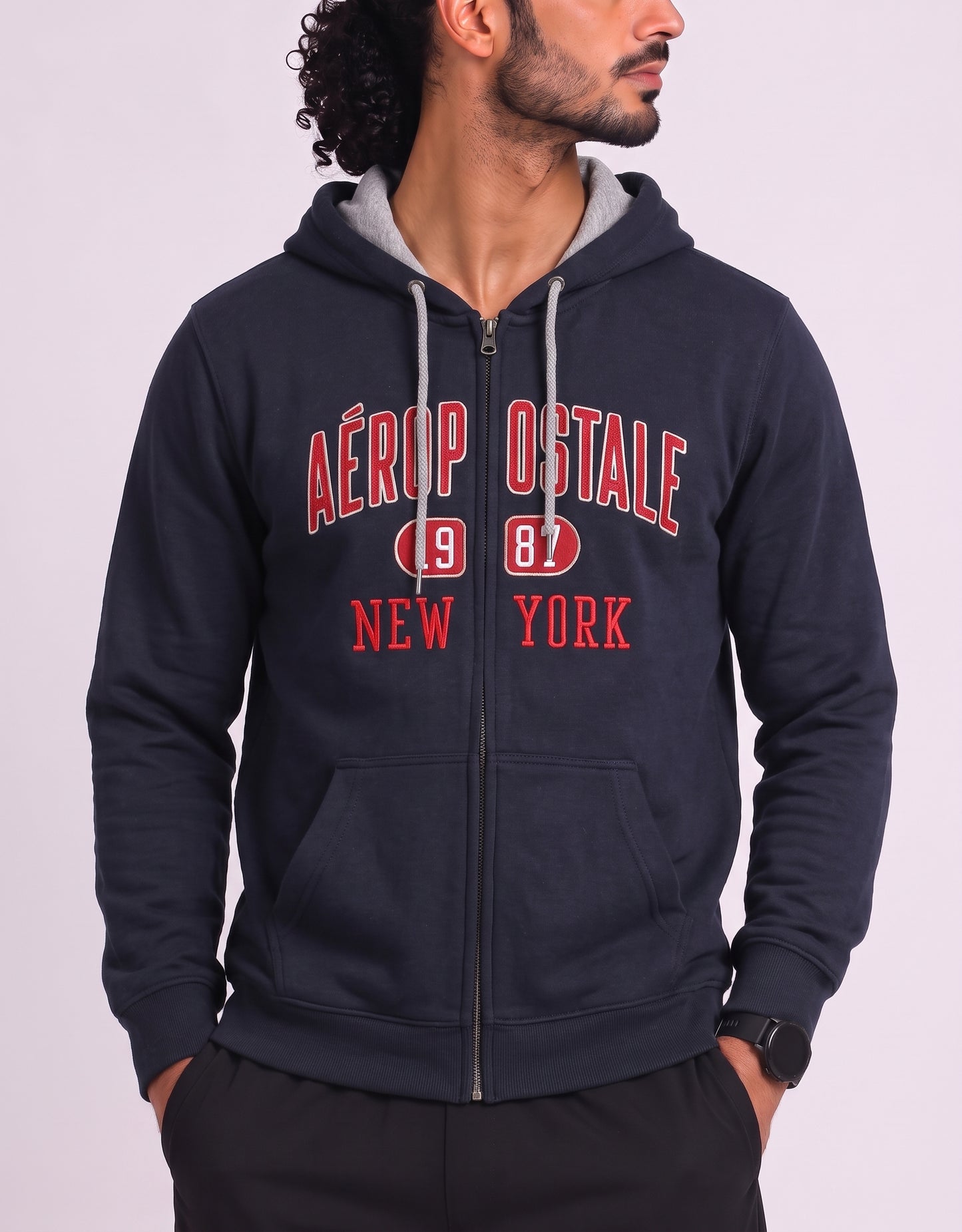 Aeropostale Men Cotton Fleece Black Zipper XL