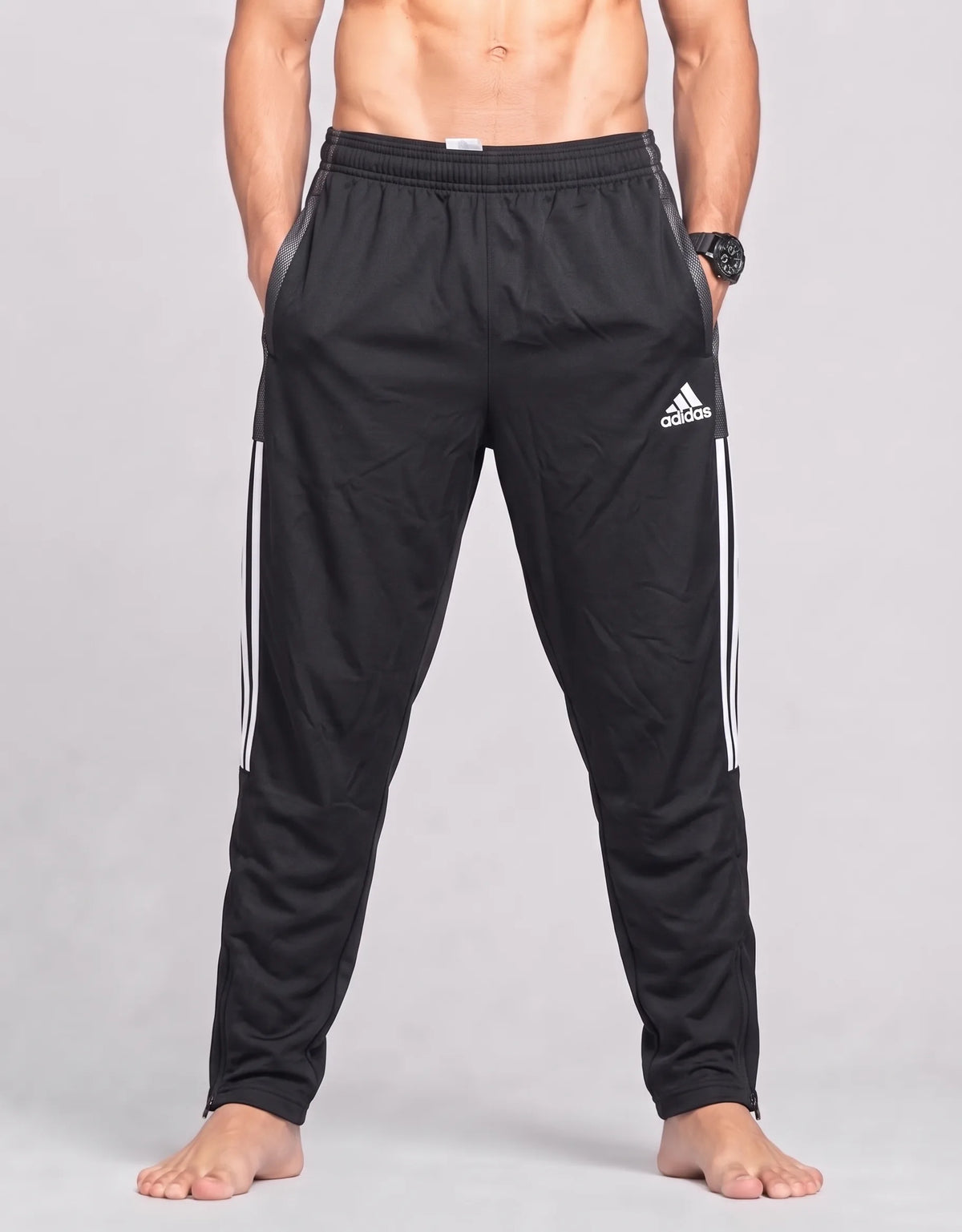 Adidas Men Polyester Navy Black Sport Trouser L