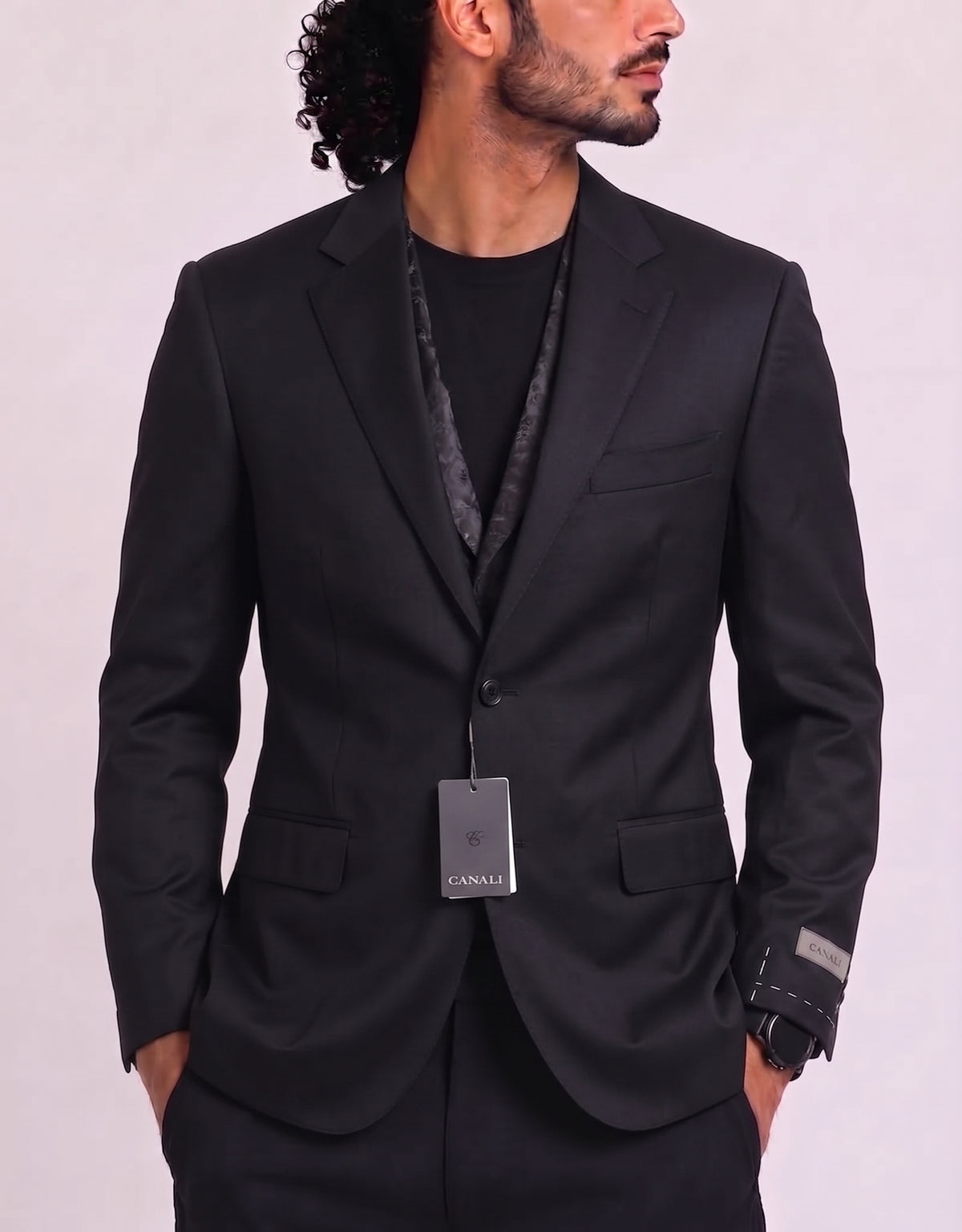 Canali Men Cotton Black Coat M