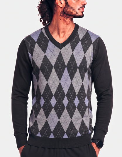 Burnside Men Polyester Black Gray Sweater 2XL