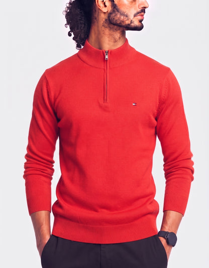 Tommy Hilfiger Men Red Half Zip Sweater L