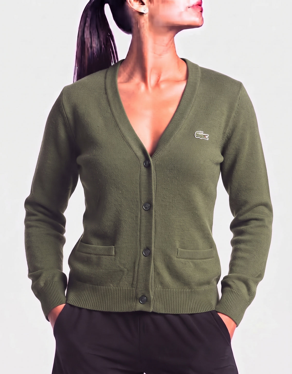 Lacoste Women Cotton Fleece Green Sweater M