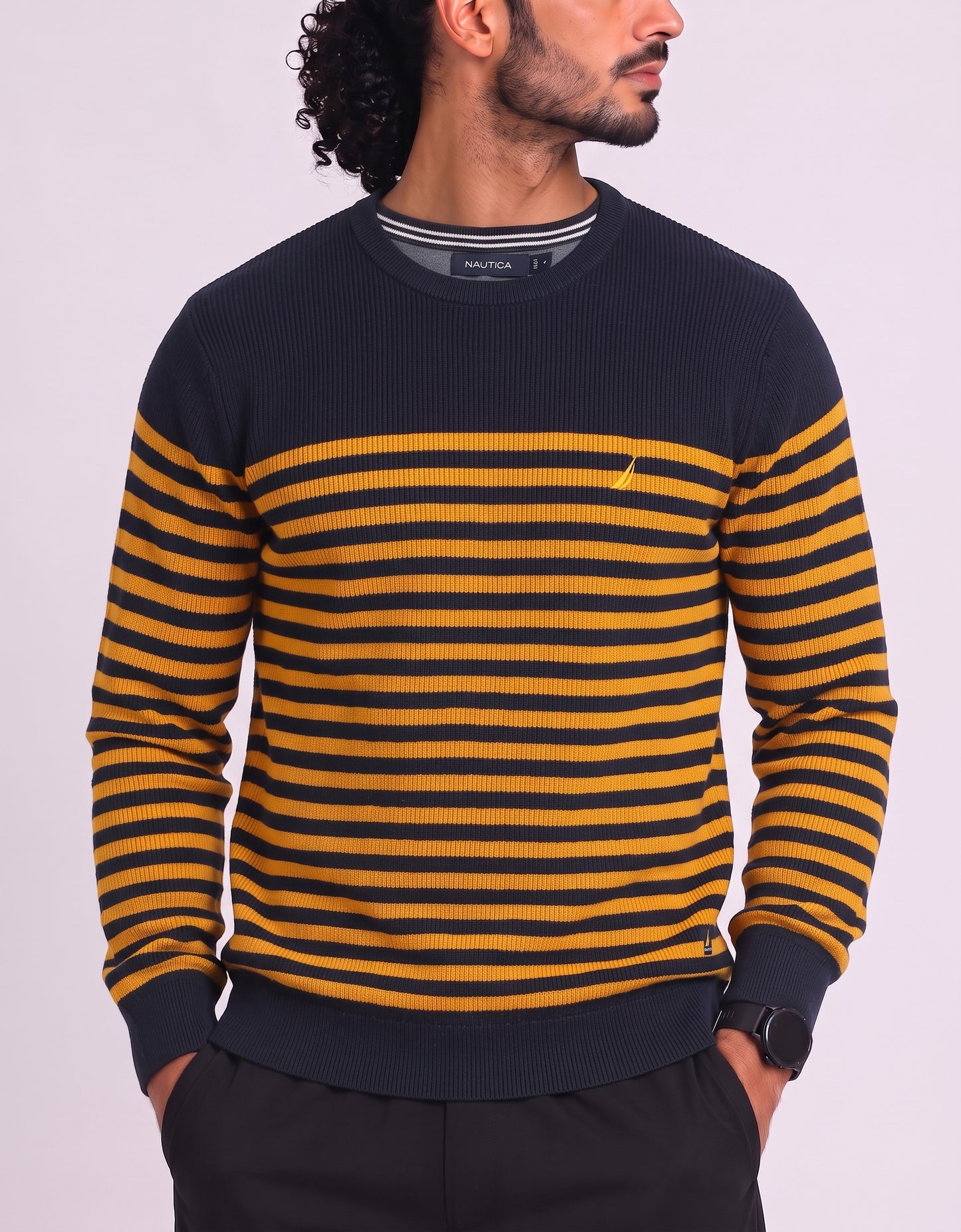 Nautica Men Cotton Fleece Yellow Sweater XL