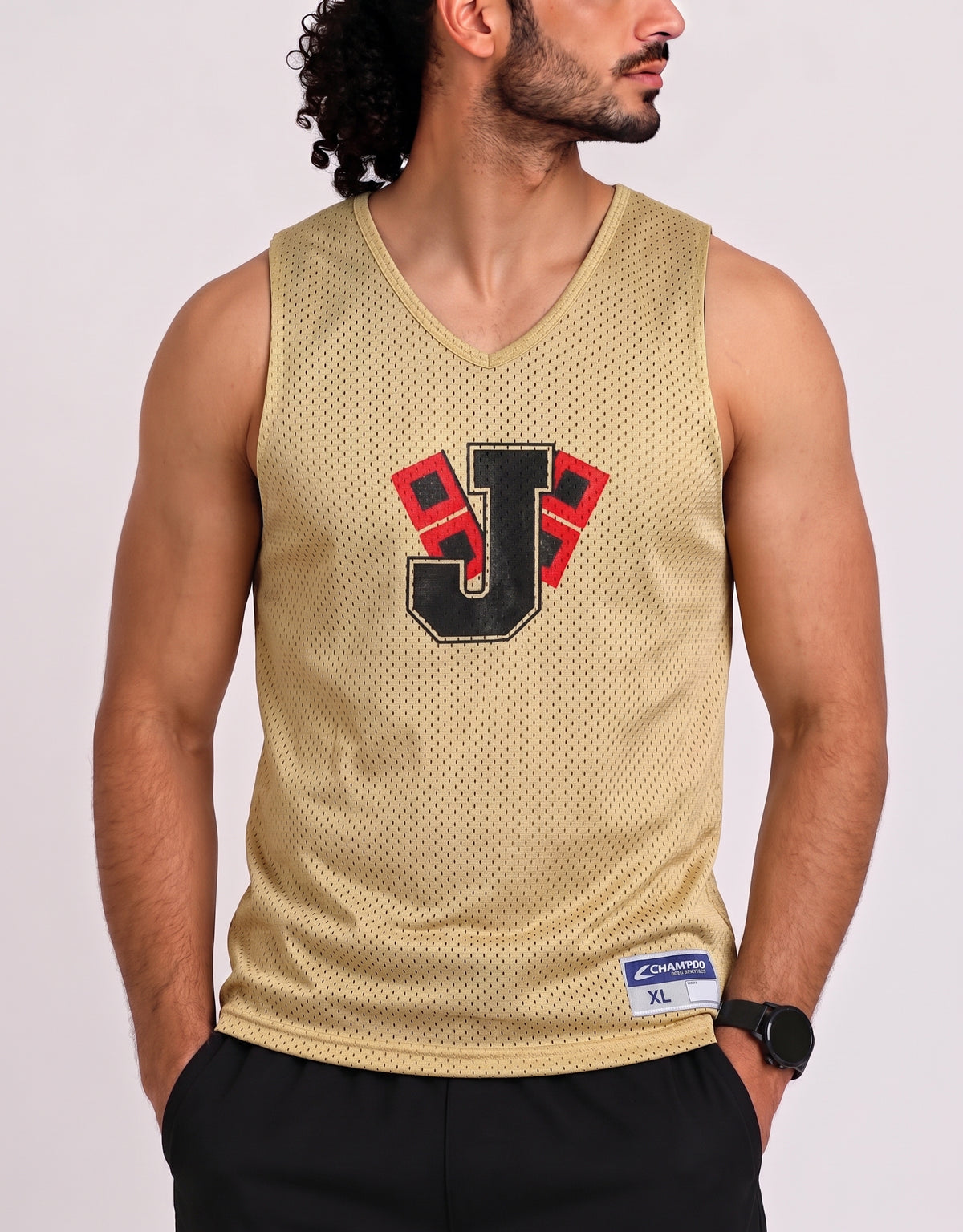 Campro Men Sport Cream Vest T Shirt 2 in 1 L