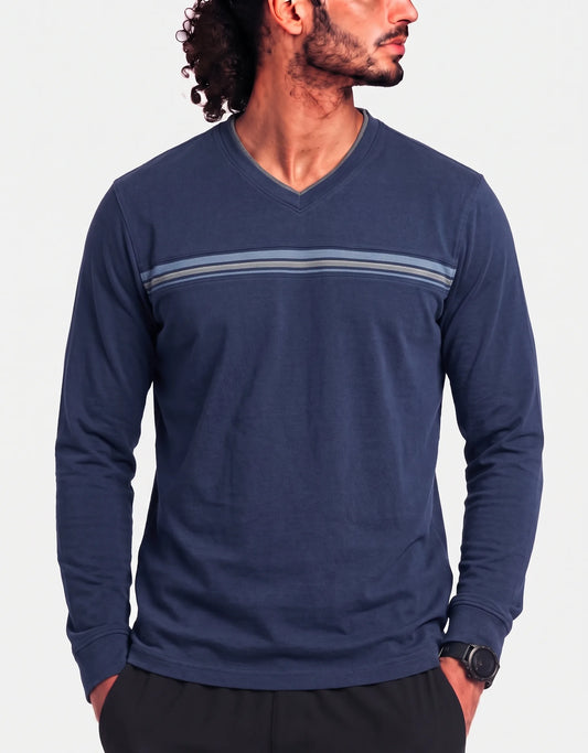 Van Heusen Men Polyester Navy Brown Sweater M