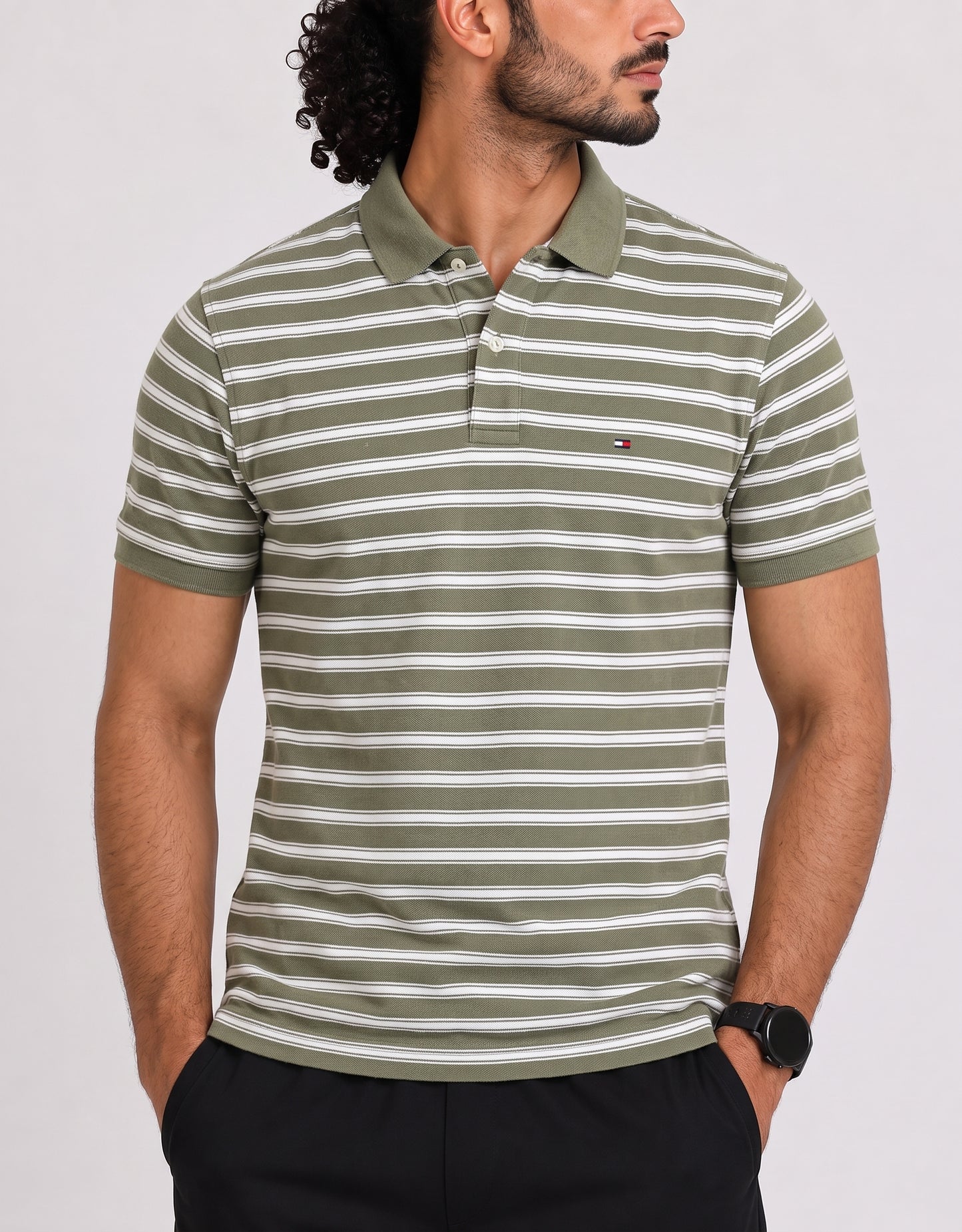 Tommy Hilfiger Men Green Cotton Polo T Shirt L