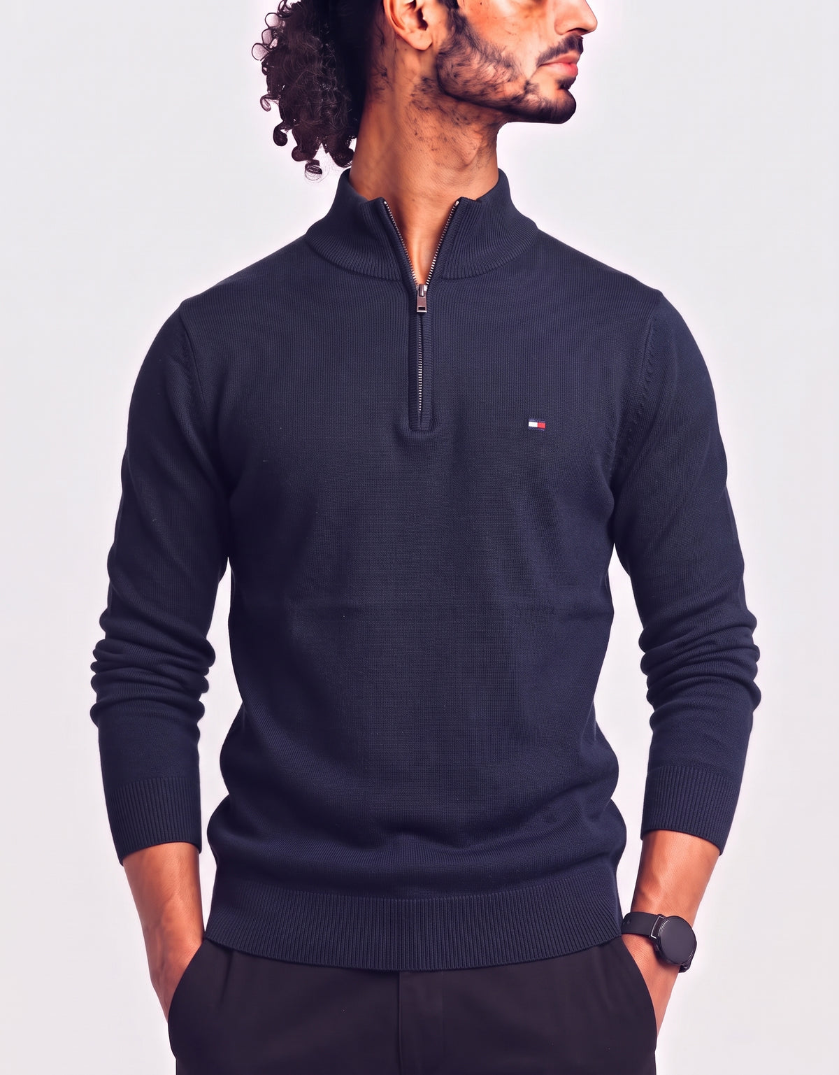 Tommy Hilfiger Men Blue Half Zip Sweater M