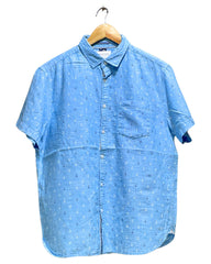 Denim Flower Blue Cotton Shirt For Men Large