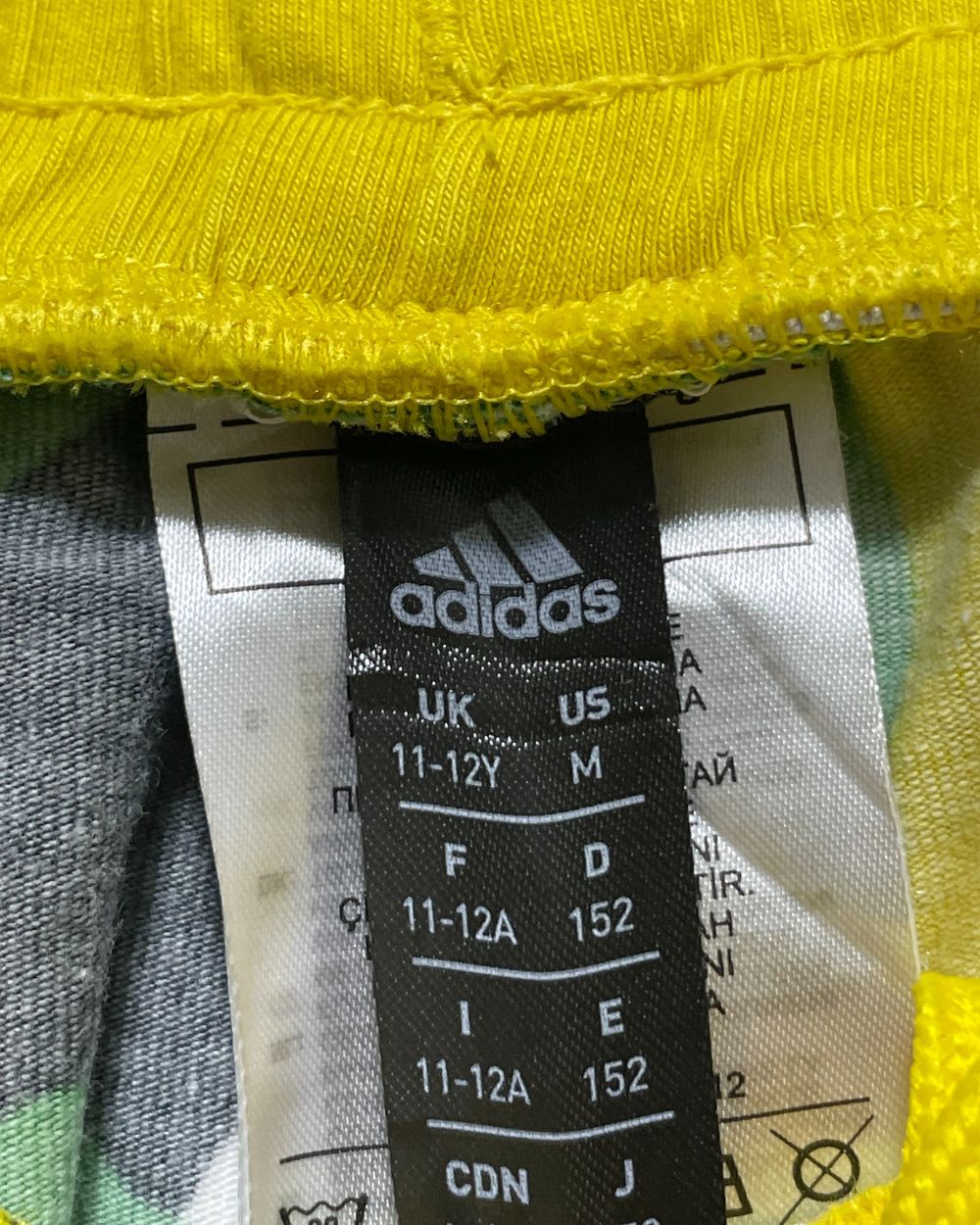 Adidas  Yellow Cotton Short For Kids 12 Years