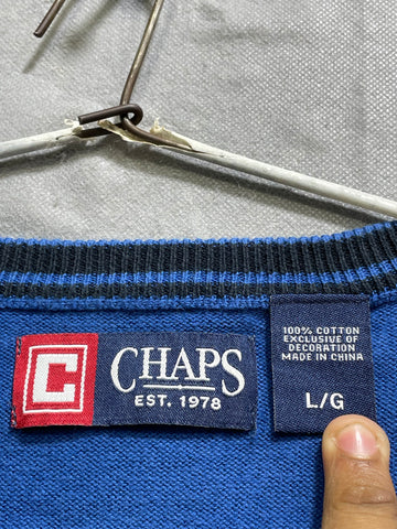 Chaps Blue Cotton For Wool Winter Men Sweater L