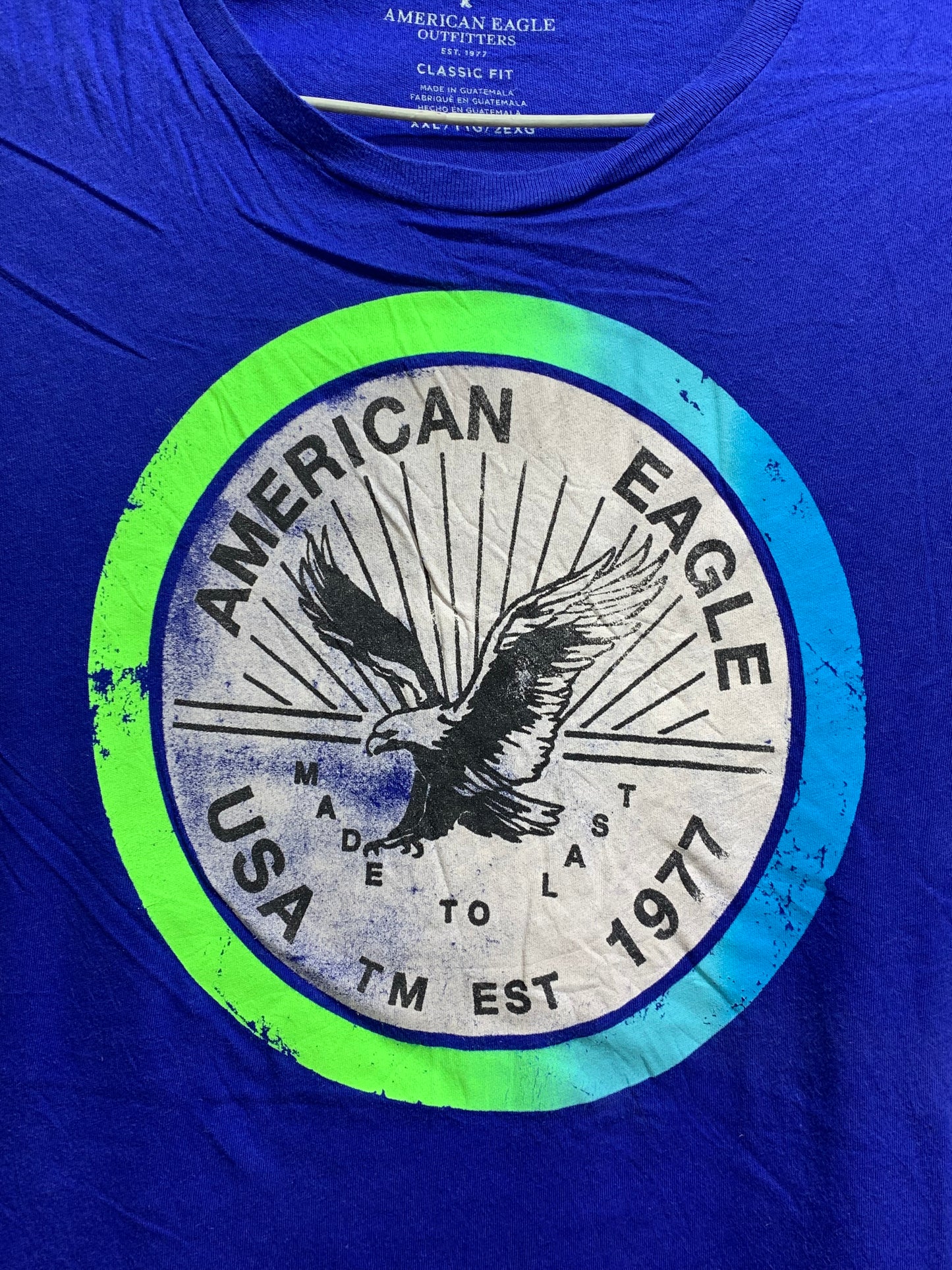 American Eagle Branded Original Blue & Green Cotton T Shirt For Men