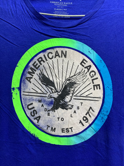 American Eagle Branded Original Blue & Green Cotton T Shirt For Men